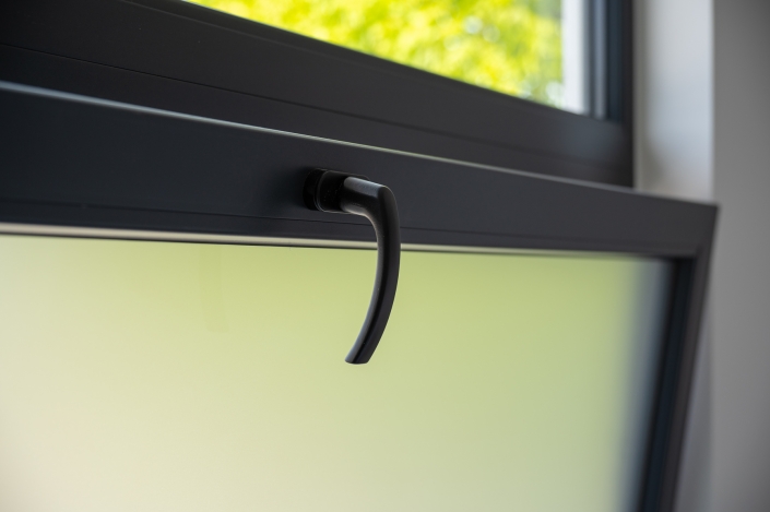 Close-up of UPVC tilt and turn window handle