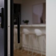 Close-up of lift and slide door handle