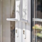 UPVC French Door Handle and Lock Close-up of UPVC French door handle and lock
